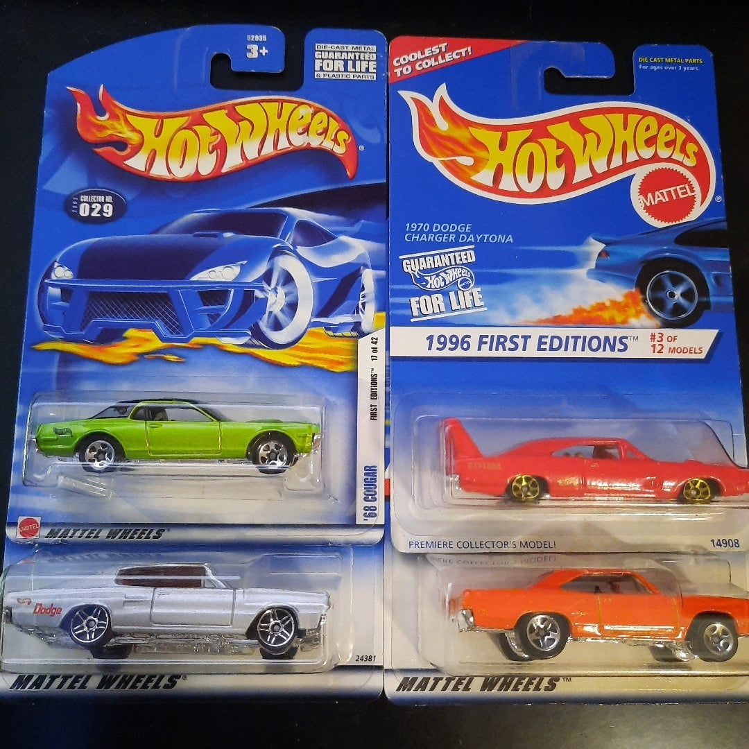 Hot Wheels First Edition 4 Pack! 96 98 00 02 Charger/RoadRunner/Daytona/Cougar