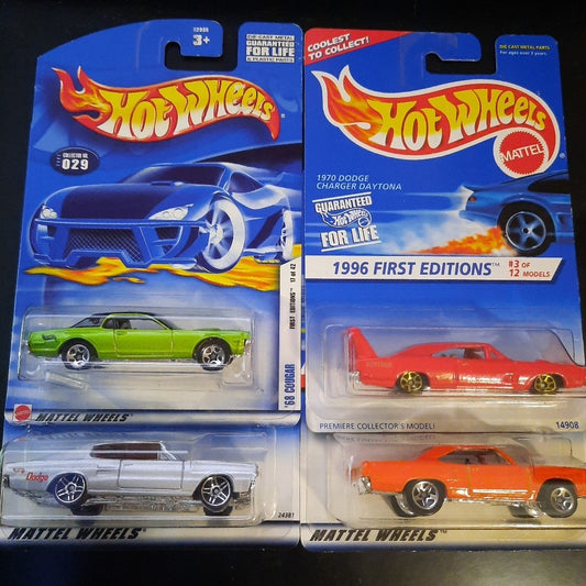 Hot Wheels First Edition 4 Pack! 96 98 00 02 Charger/RoadRunner/Daytona/Cougar