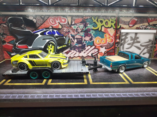Hot Wheels Custom Nissan Hardbody With Trailered Datsun 240z Set