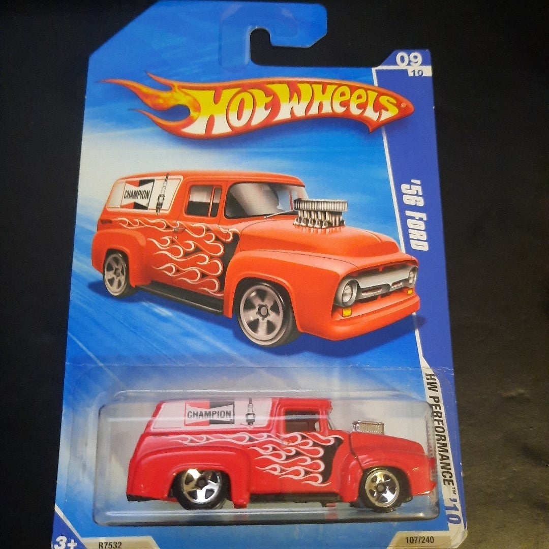 2009 HOT WHEELS 56 Ford Panel Van Champion Red (Hood Opens)