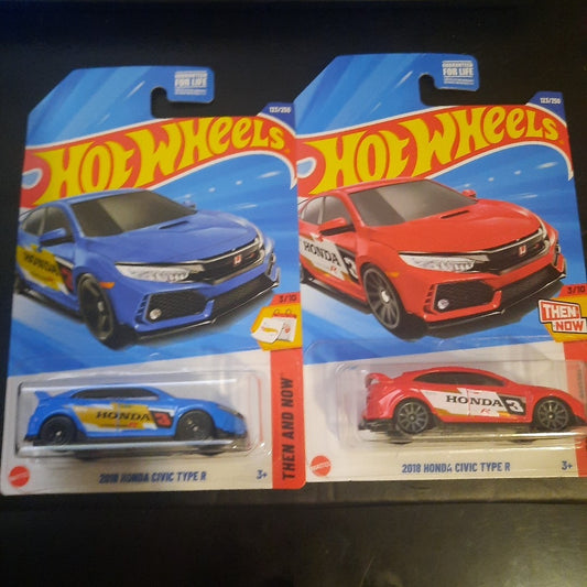 2025 Hot Wheels 2018 Honda Civic Type R Then And Now  Blue/Red 2 Pack