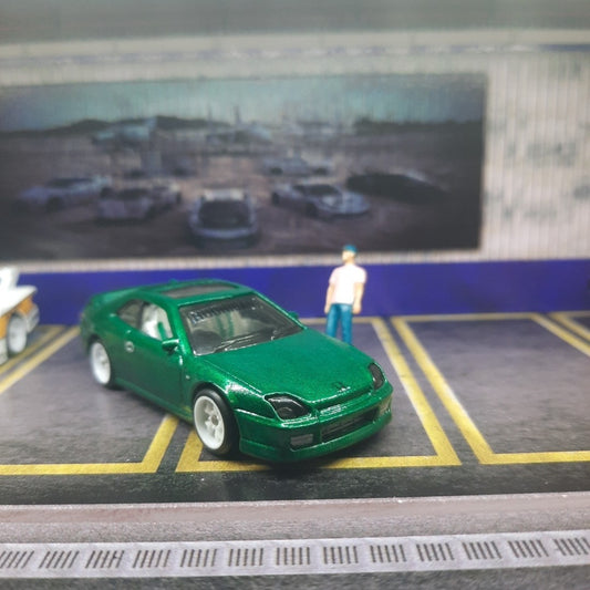 CUSTOM Hot Wheels '98 Honda Prelude Metal Flake Green With Premium Wheels 