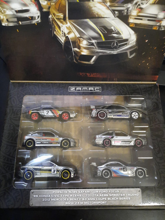 Hot Wheels Silver Series ZAMAC 6 Pack Set - Porsche Honda Toyota BMW Ford NEW