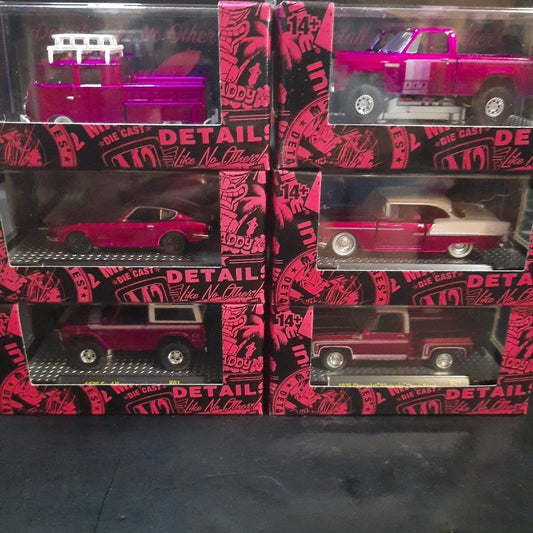 M2 Machines Pink Chrome Series Chevy VW Nissan Ford Dodge FULL SET Of 6 W Sleeve