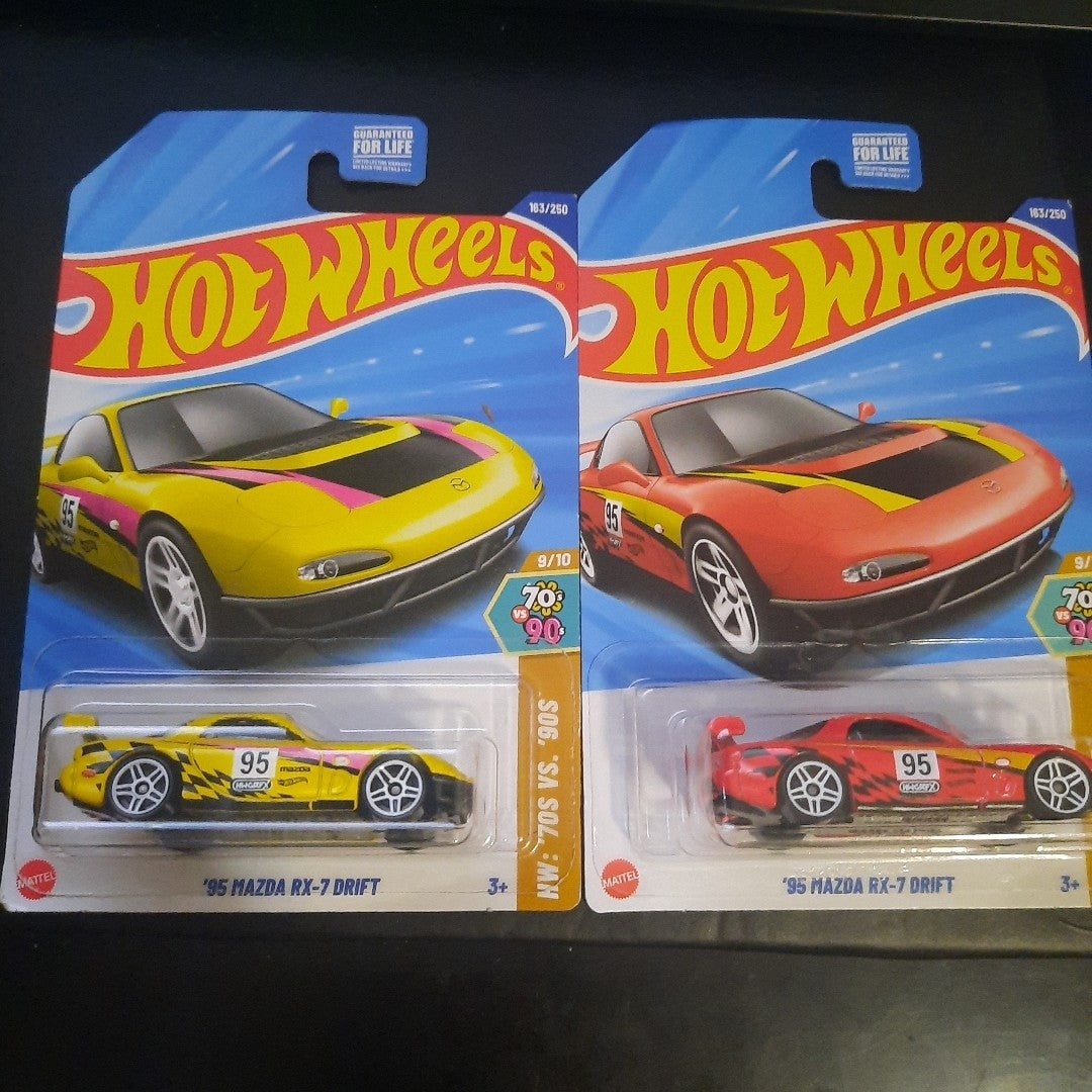 2025 Hot Wheels 95 Mazda RX-7 Drift 70s vs 90s 2 Pack Red/Yellow