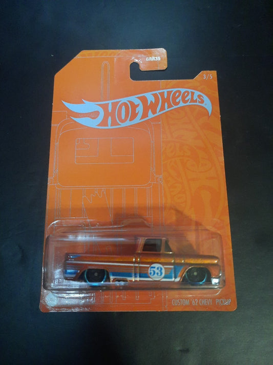 2021 Hot Wheels Blue and Satin CUSTOM ‘62 CHEVY PICKUP 53rd Anniversary 3/5 NEW!