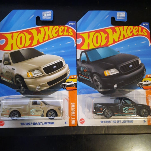 2025 Hot Wheels 99 Ford F-150 SVT Lightning Black/Tan 2 Pack