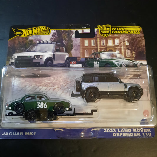 Hot Wheels Team Transport Jaguar MK1 & 2023 Land Rover Defender 110